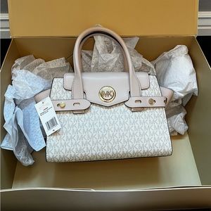 Michael Kors Carmel Small Logo and Leather Belted Satchel